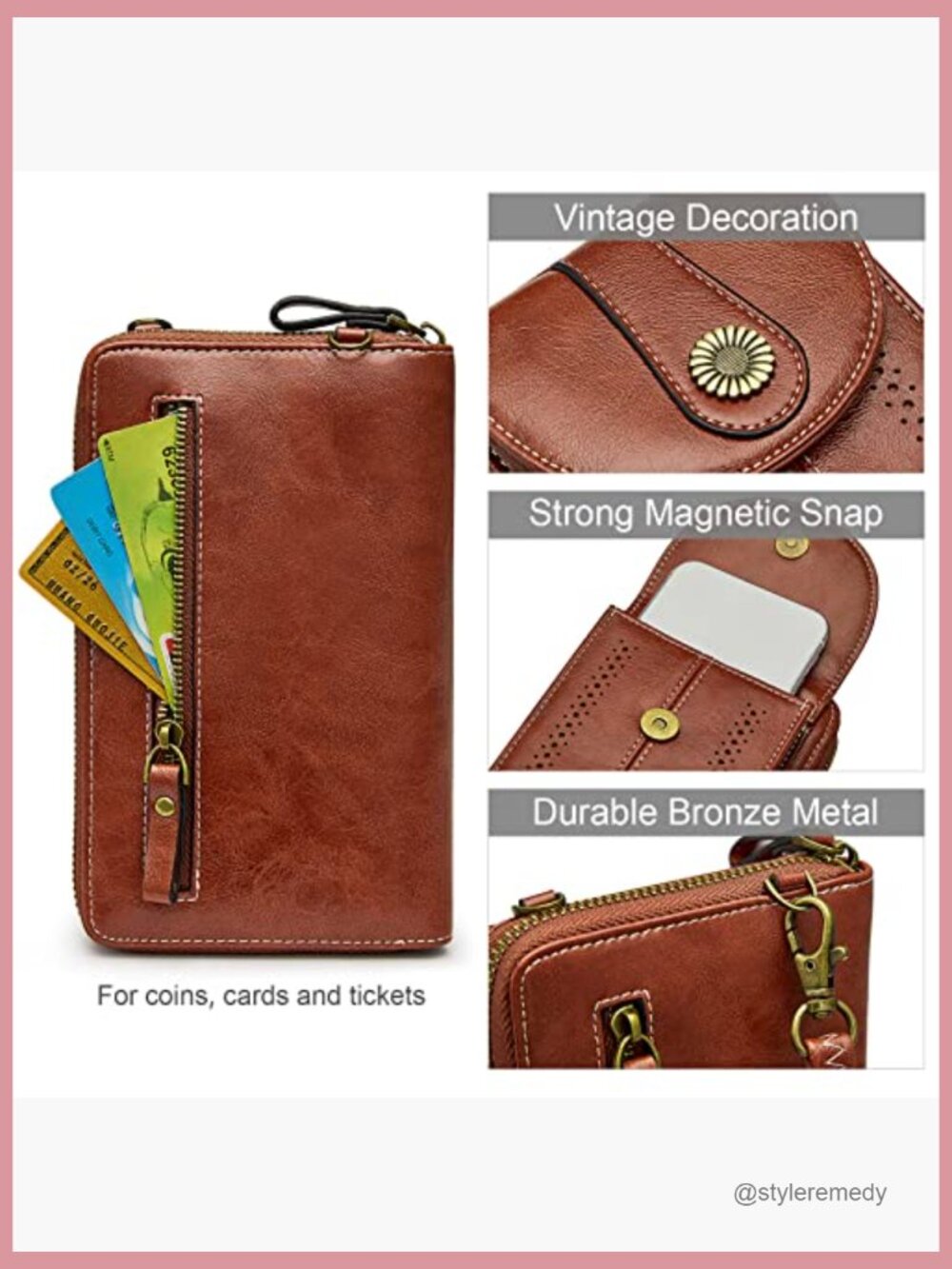 Vintage Faux Leather RFID Blocking Crossbody Cell Phone Purse - Picture 6 of 7